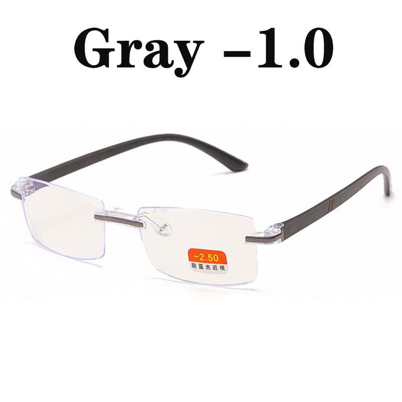 -1 -1.5 -2 -2.5 -3 -3.5 -4 Finished Myopia Glasses Anti Blue Light Rimless Eyeglasses Gold&Gray Frame Short Sighted Eyewear: Gray -1.0