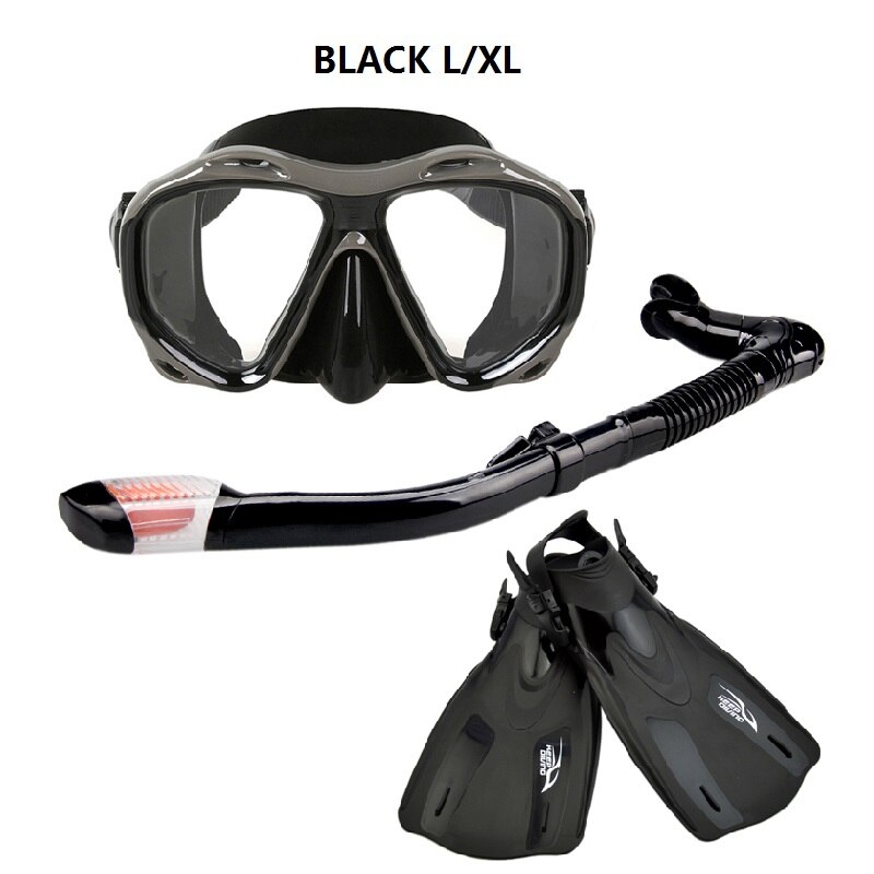 Snorkelen snorkelen duiken scuba zwemuitrusting siliconen duikmasker uitrusting + ademhalingsbuis + zwemvliezen