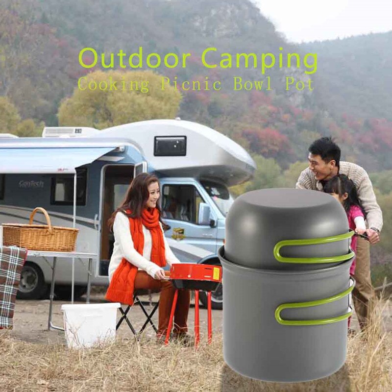 Heißer Picknick Schüssel Topf Leichte 2 Teile/satz Aluminium Legierung Kochgeschirr draussen Klapp Griffe Pfanne Camping Wandern Rucksack Kochen