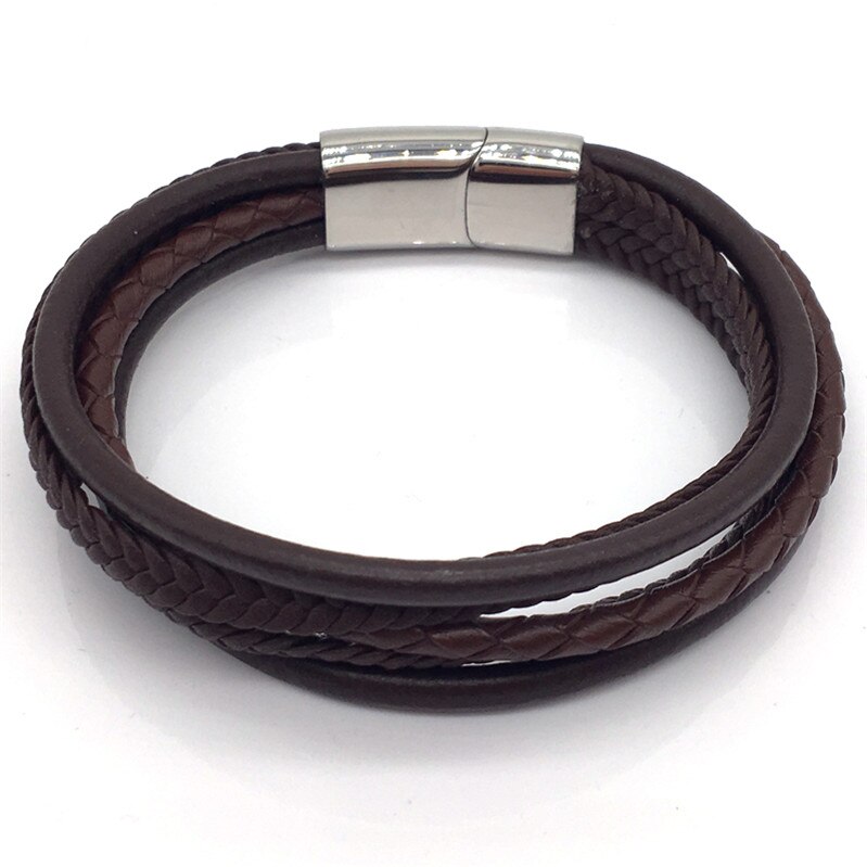 NAIQUBE Braccialetto di Cuoio di Modo per Gli Uomini in Acciaio Al Titanio classico di tendenza Braccialetti Attorcigliati per Gli Uomini del Regalo Dei Monili: marrone colore