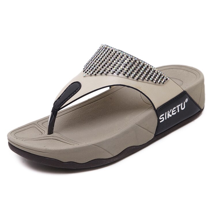 SIKETU été femmes chaussures doux chaussons pour femmes diamant antidérapant confortable grande taille femme pantoufles femmes sandales: black / 6