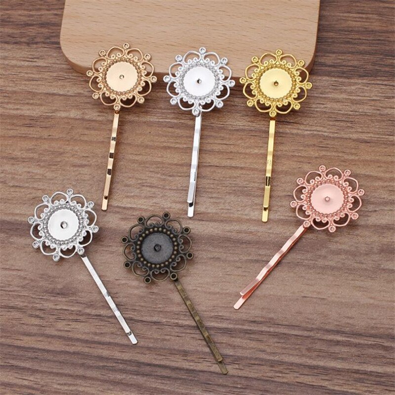 10pcs Flower Hair Jewelry Hairclip Blank Base Settings Word Folder Hair Clips Barrette For 12mm Cabochon Cameo DIY Headwear