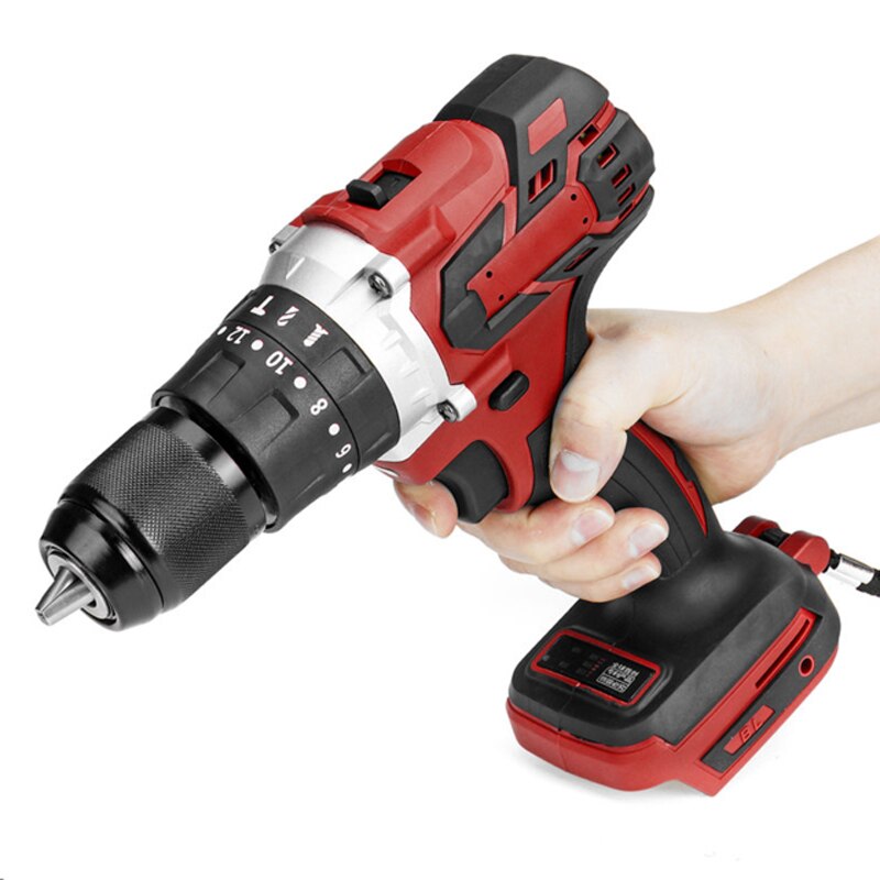 18V Torque Cordless Screwdriver Brushless Drill Electric Hammer Impact Drill Screwdriver Electric Power Supports Tools: Red