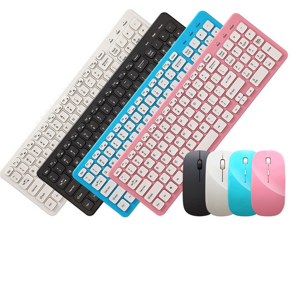 Simple Ultra-Slim Black Mini Wireless Keyboard and Mouse Combo Kit for PC Desktop Loptop Classic Office Set