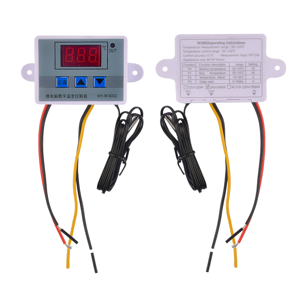 DM-W3002 XH-W3002 Digital LED Temperature Controller DC 12V 24V AC 110V-220V 10A Thermostat Control Switch With Probe Sensor: black