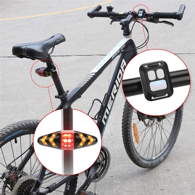 Vandtæt cykel hale førte lys cykel blinklys med retning fjernbetjening cykel bag sikkerhed advarselslys lampe