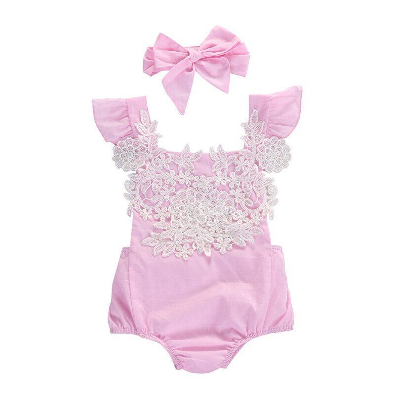 Sommar nyfött spädbarn bebis flicka spets blommig byxdress jumpsuit outfit sommar bomull rosa baby flicka kläder byxor set