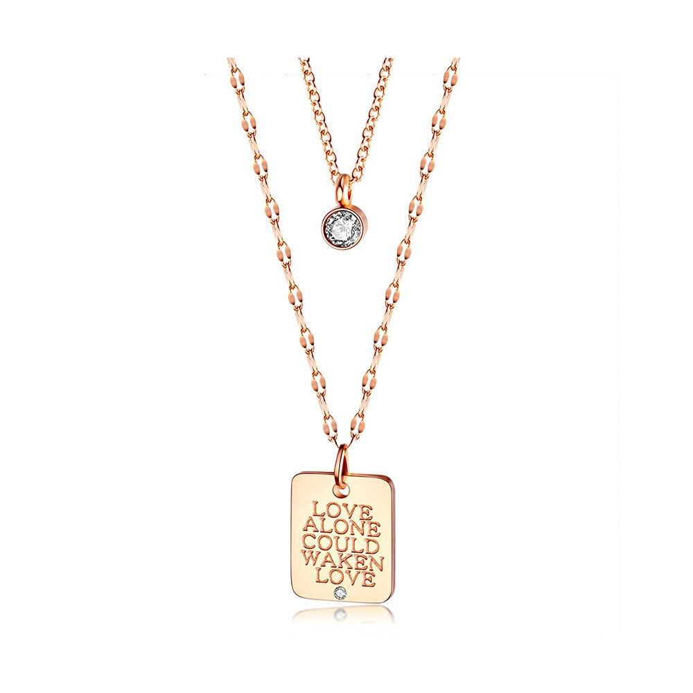 Lokaer Doppel Schicht Schriftzug Liebe Platz Schild Charme Anhänger Halsketten Edelstahl Kette Halsband Halskette Für Frauen N17083: Rose Gold Farbe