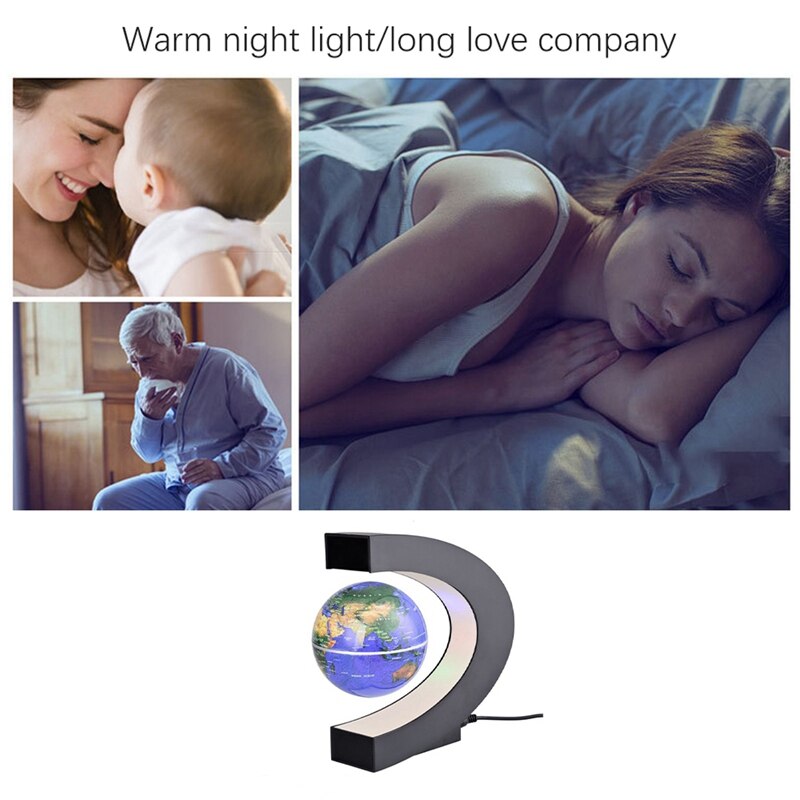 Floating Globe Magnetic Globe World Map Magnetic Levitation Globes C-Frame LED English Blue Globe for Kids-US Plug
