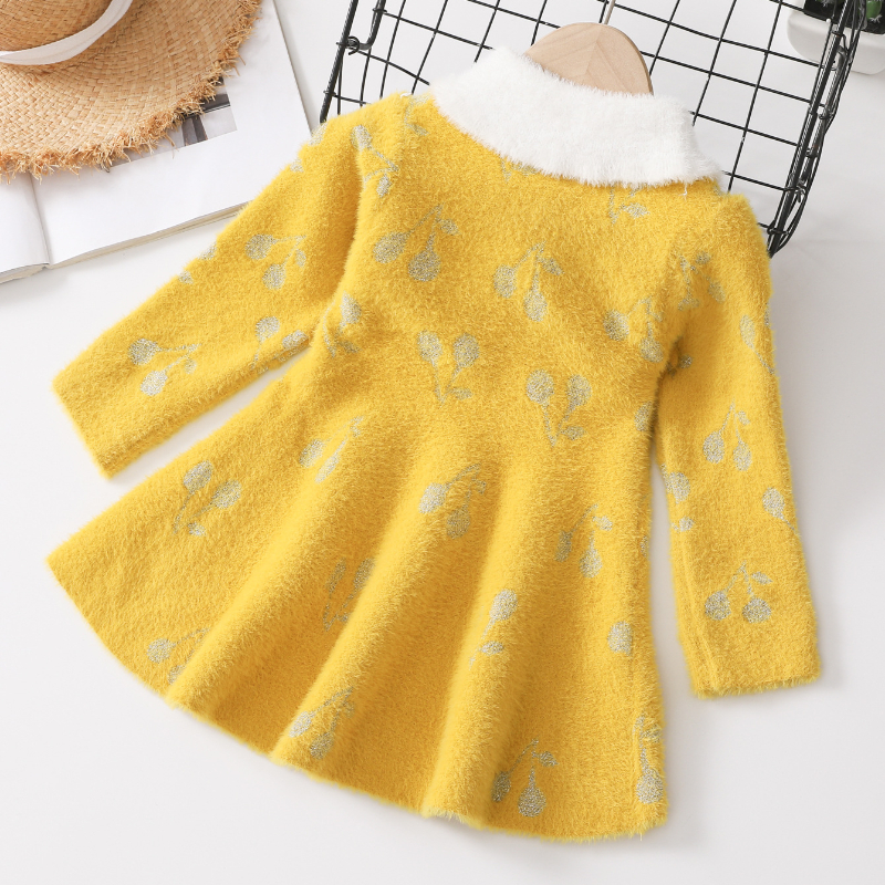 Maglioni per ragazze 2022 nuovo autunno inverno abito imitazione visone velluto lavorato a maglia abito ciliegia maglione carino ragazza bambino abiti invernali