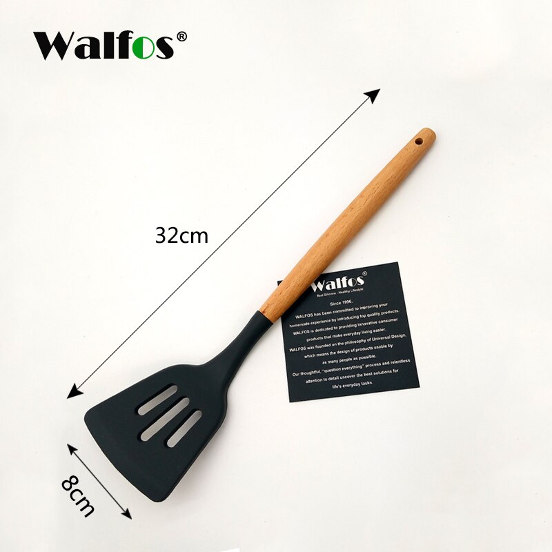 Walfos köksredskap naturligt bokträ handtag silikon köksredskap set silikon matlagning verktyg set köksredskap set: Slitsade spadar h