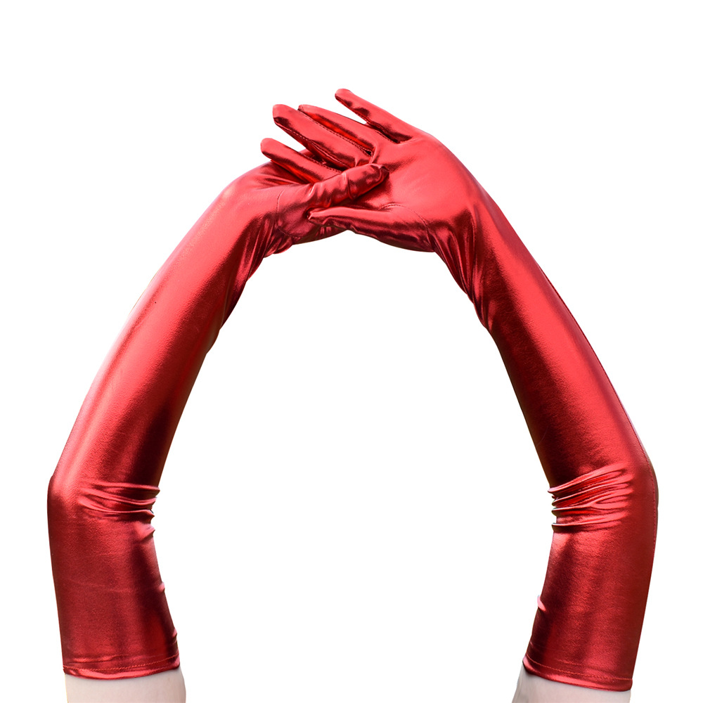 Guantes largos de cuero blancos, guantes largos brillantes sexis para mujer, ropa de discoteca de látex de cuero, disfraz de ópera para: Gris