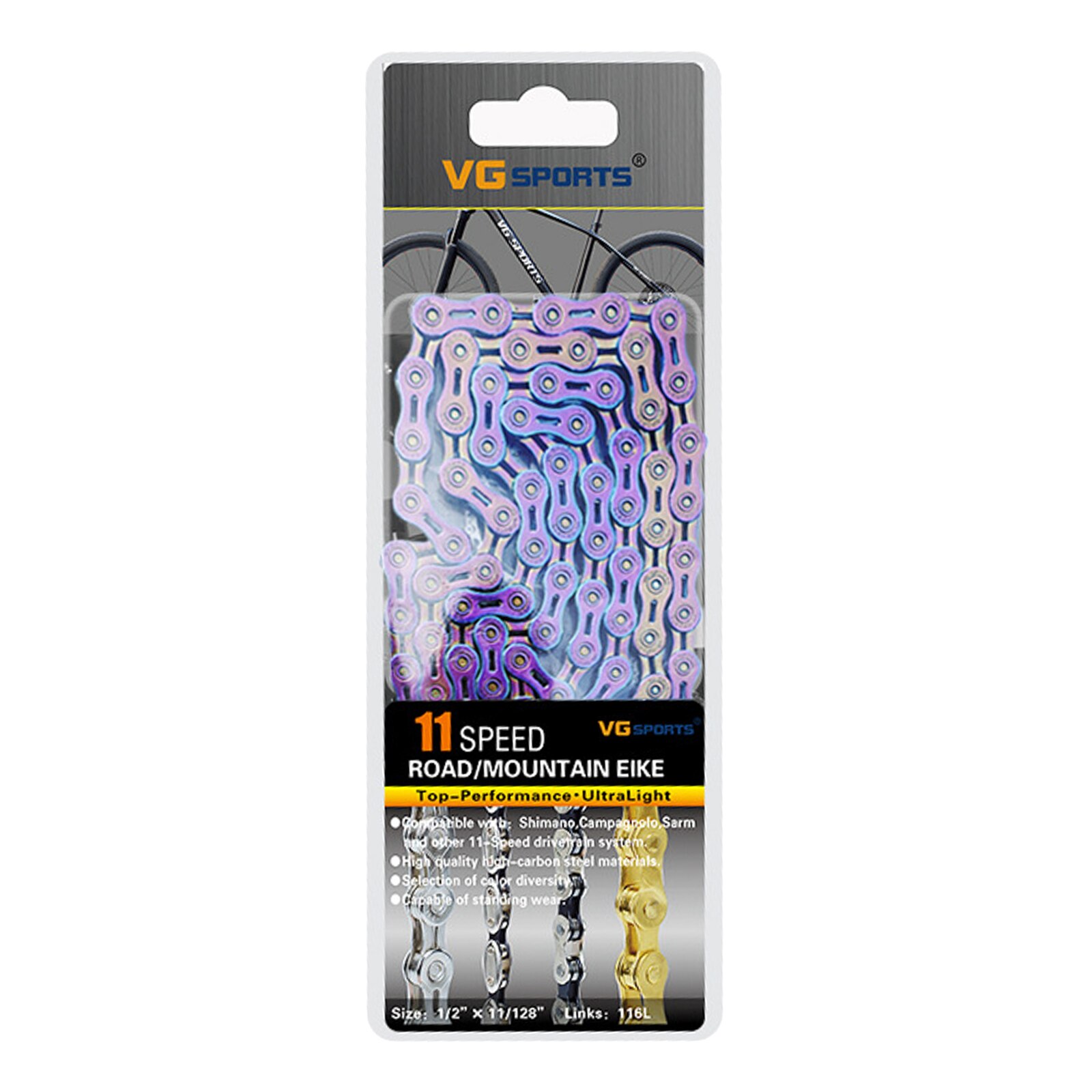 8/9/10/11S 116L Bicycle Chains Half-Hollow Mountain Road Bike Chain Steel High Strength Ultralight Bike Chain Component Parts: 11 Speed Multicolor