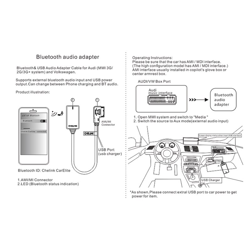 Ami Mmi Mdi Draadloze Aux Bluetooth Adapter Kabel O Muziek Auto Bluetooth Voor A3 A4 B8 B6 Q5 A5 A7 r7 S5 Q7 A6L A8L A4L