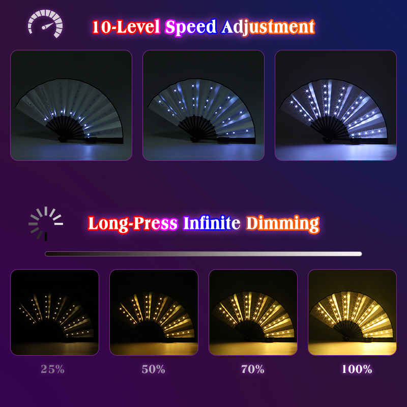 LED brillant pliant ventilateur RGB coloré ventilateur veilleuse spectacle danse lueur accessoire Festival accessoires brillent dans la nuit fournitures de fête