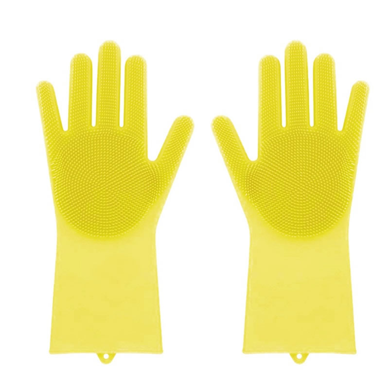 Silikone skrubberhandsker opvask af bil rengøring mad service prep kæledyr hårpleje handsker køkken madlavning specialværktøj gadgets: Gul 2 stk