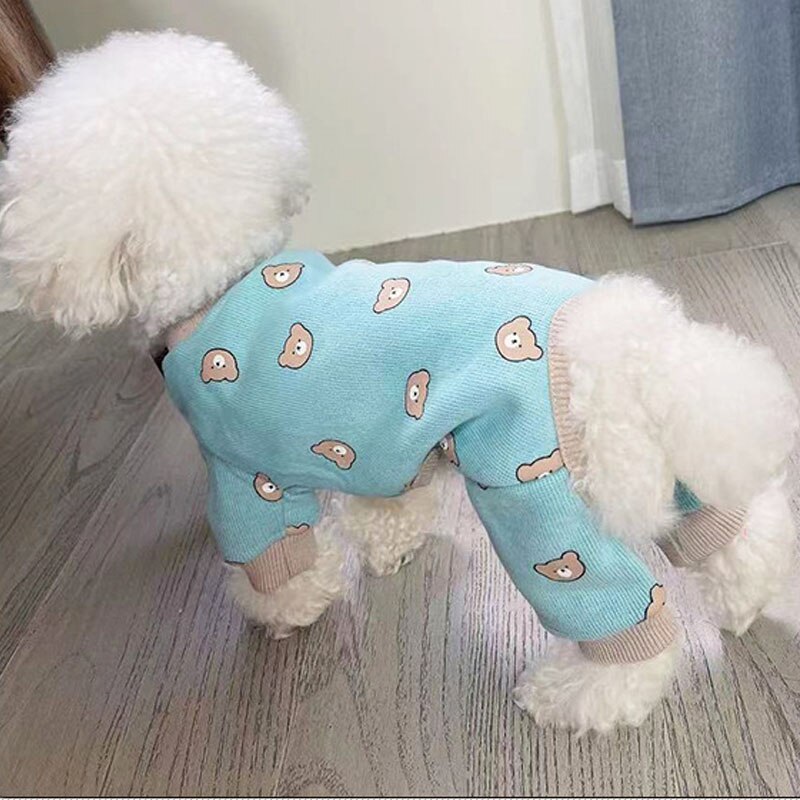 Ropa de algodón para gato, Mono para perro, pijama para perro, Sudadera con capucha, camiseta, chándal con estampado de oso, ropa para mascota Yorkie Bichon para Otoño e Invierno