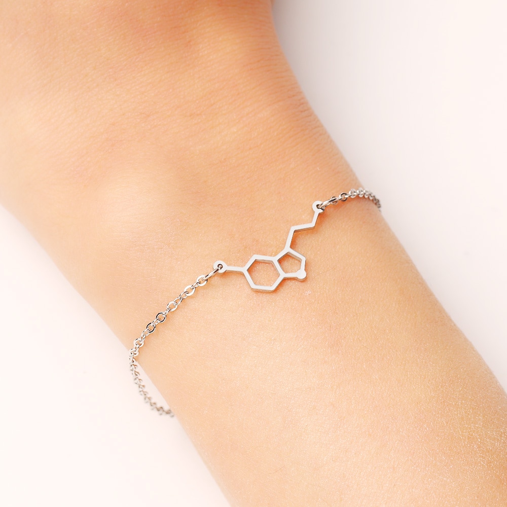 DOTIFI Stainless Steel Bracelet For Women Gold And Silver Color Erotonin Molecule Chemistry Geometric Lover's Engagement Jewelry