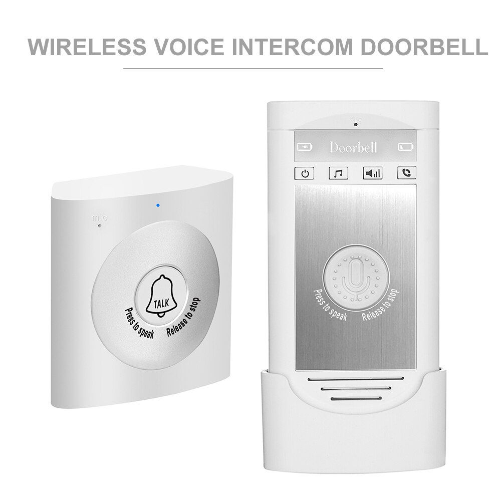 Wireless Voice Intercom Doorbell 2-way Talk Monitor with 1*Outdoor Unit Button 1* Indoor Unit Receiver Smart Home Security