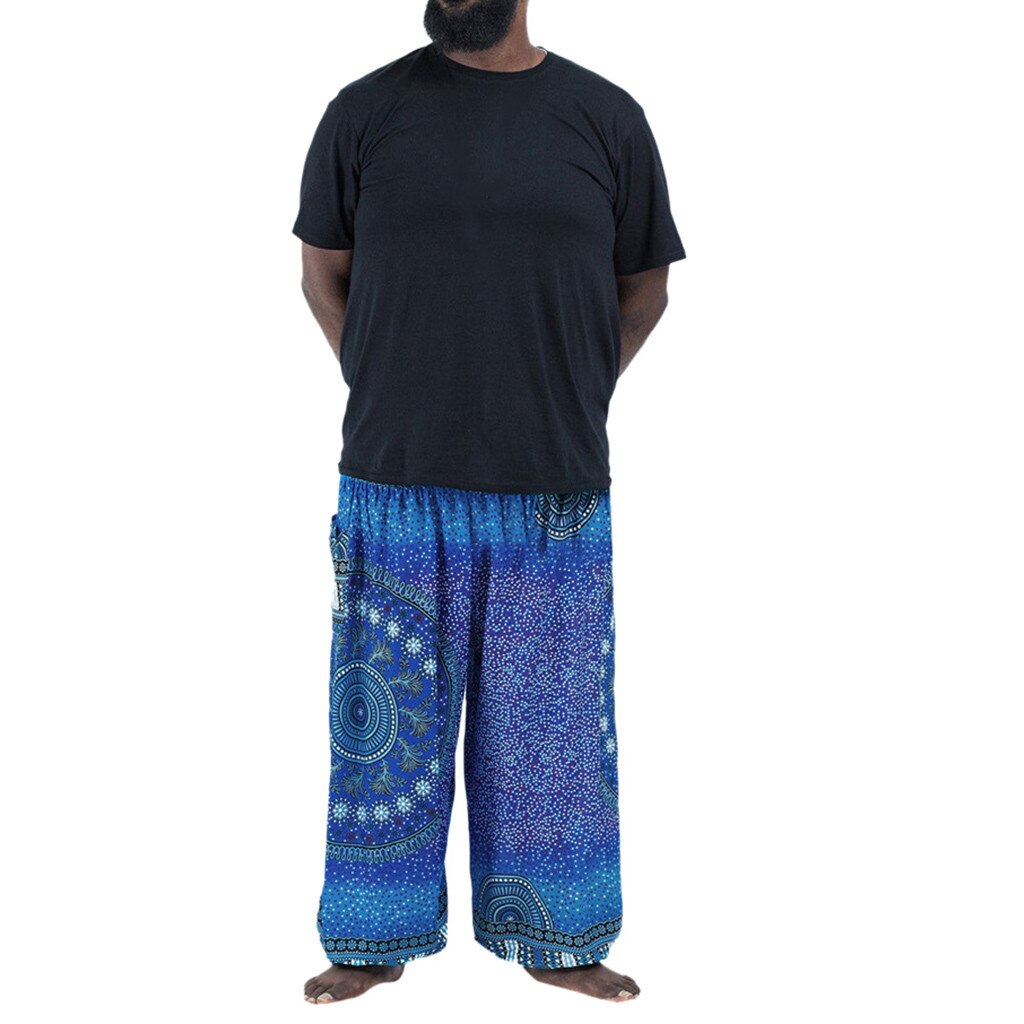 Størrelse bohemian hippie mænd afslappet bukser elastisk talje yoga bukser: F