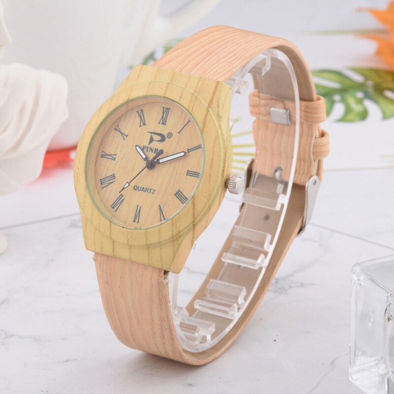 Mannen Vrouwen Quartz Horloge PU Leer Hout Patroon Sport Casual Horloges Relojes masculino Analoge horloges