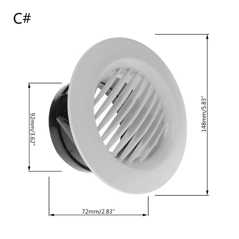Udluftningsventil gitter rundt diffusorkanal ventilationsdæksel 100mm 35ed: Type c