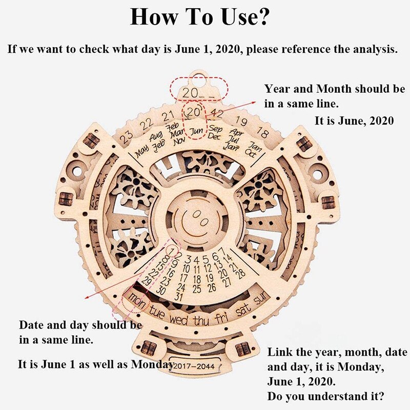 Eeuwigdurende Kalender 3D Diy Puzzels Speelgoed Creatieve Houten Mechanische Transmissie Carving Building Graveren