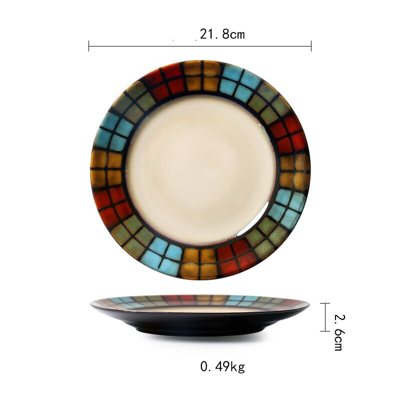 Ceramic Colorful Plates Steak Food Dish Nordic Style Retro Tableware Bowl Dinner Plate Cup High End Dinnerware Set: 2