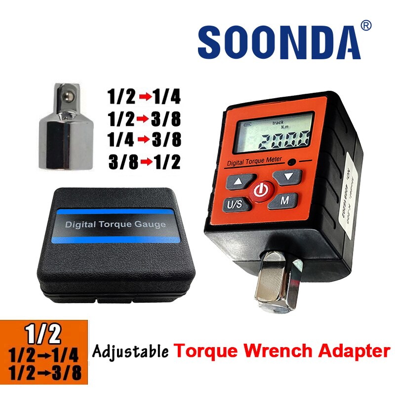 Verison 1/2" 1/4" 3/8" Digital Torque Wrench Adapter Electronic Torque Meter For Bicycle Car Repair 0.3-200N.m