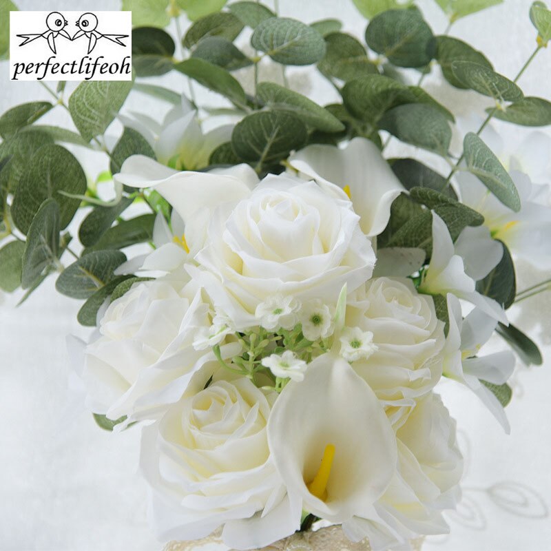 perfectlifeoh Beautiful Artificial Flowers Ivory/Yellow Calla Lily Long Flower Bouquet Wedding Bouquet bridal bouquets