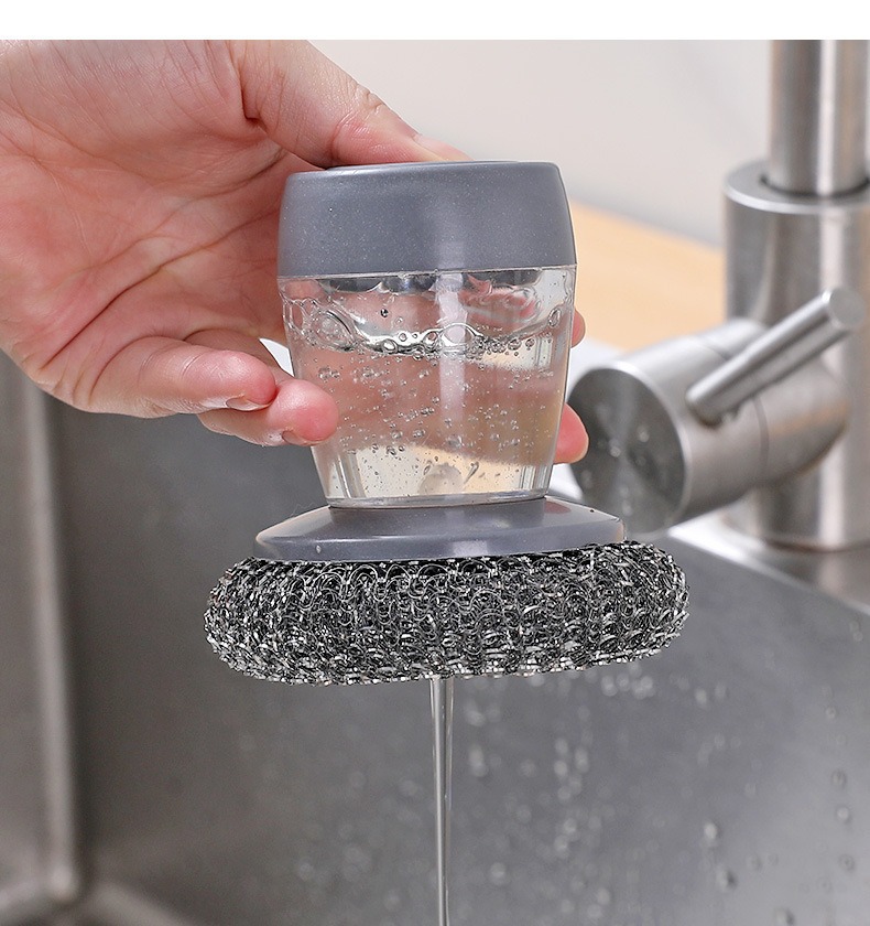 Keukenzeep Draagbaar Uitgiftegereedschap Palm Pet Ball Pan Borsteltje Wassen Gebruiksvriendelijke Scrubber Gebruiksvoorwerpen Met Dispenser Schoonmaken