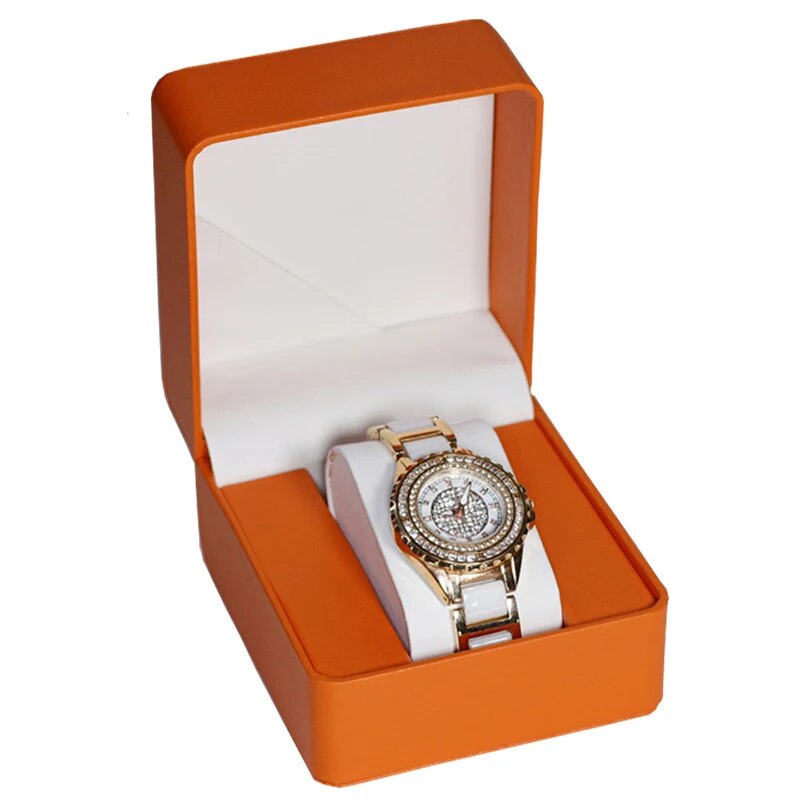 Caja de para reloj individual con almohada, organizador de vitrina de reloj de pulsera de cuero PU para hombres: YELLOW