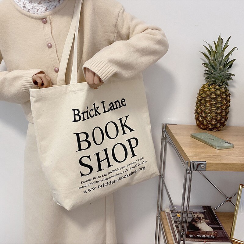 Vrouwen Canvas Boodschappentas Eenvoudige Boeken Tas Meisjes Katoenen Doek Schoudertassen Eco Handtas Dames Grote Kruidenier Shopper Tote