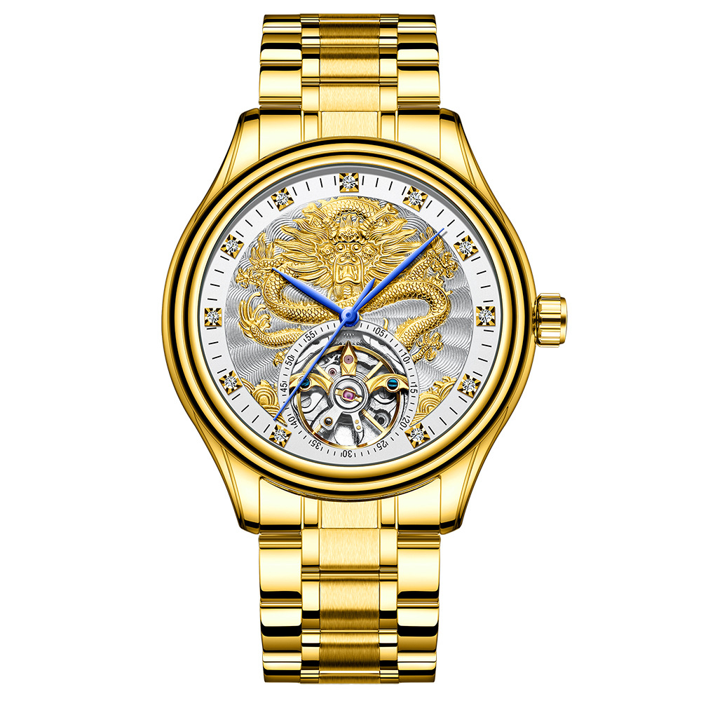 FNGEEN Luxus Männer Automatische Mechanische Uhr Wasserdicht Gold Drachen Uhren Für Männer Edelstahl Tourbillon Relogio Masculino: Gold Weiß