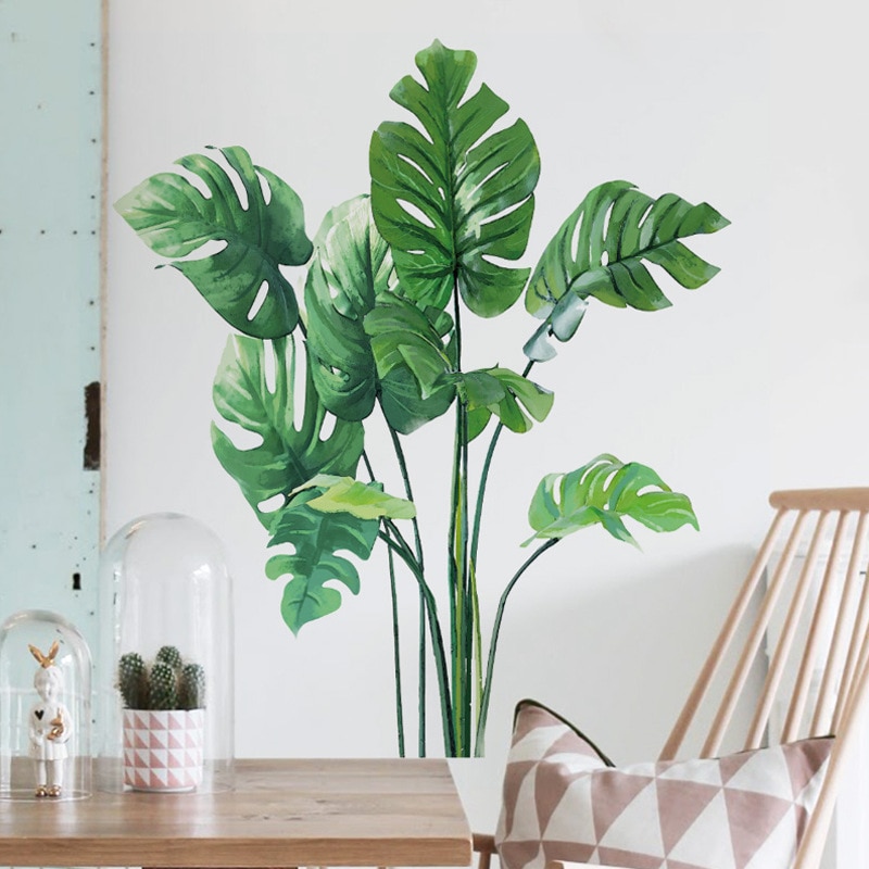 Tropiske planter veggdekorasjoner stue grønt blad veggdekor til dekorasjon soverom flyttbare vinyl kunst veggmalerier hjemmeinnredning