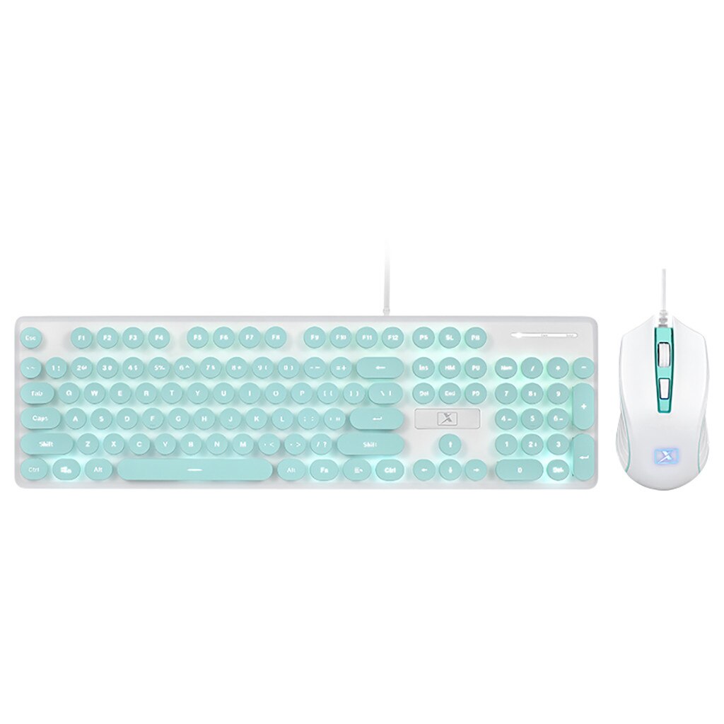 Punk Robot Wired Keyboard And Mouse Set Round Key Cap For PC Computer For Notebook Laptop Desktop PC TV Office: BU