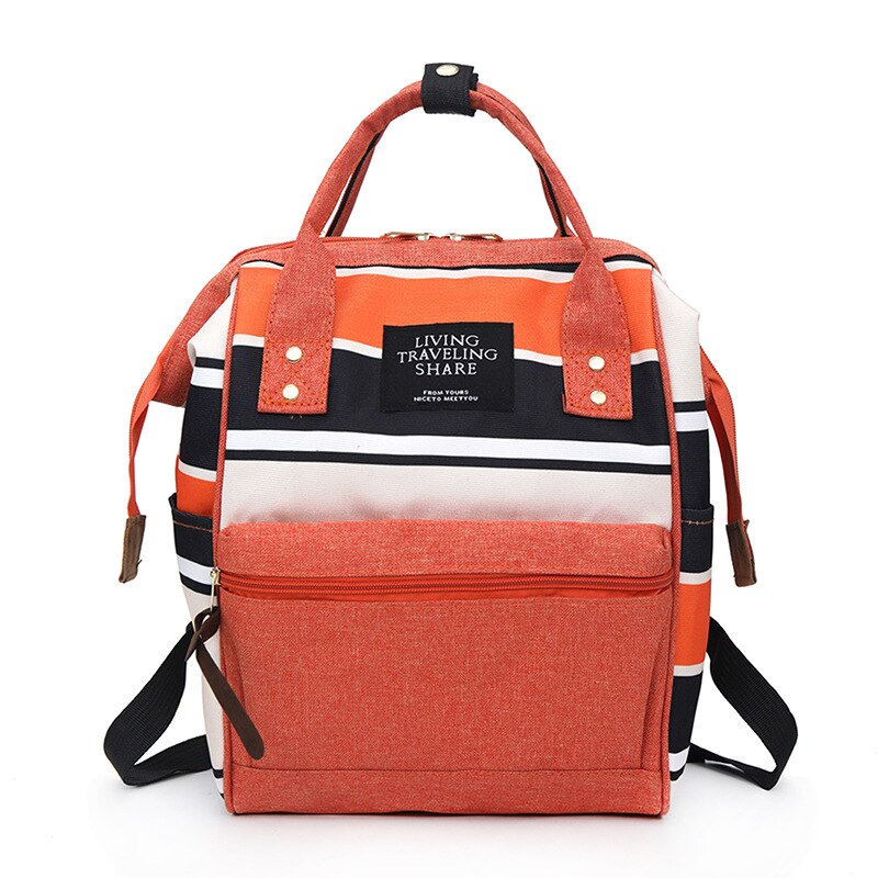 Gestreepte Stijl Rugzak Canvas Vrouwen Rugzak Hoge Capaciteit Tiener Meisje School Rugzak Rugzak Rugzak Vrouwelijke Mochilas: Orange / 41CMx25CMx17CM