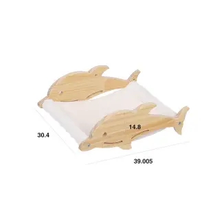 Solid wood cat climbing frame cat wall hanging cat nest cat springboard Plush cat hammock cat toy whale graphics on the wall: A Flannel style