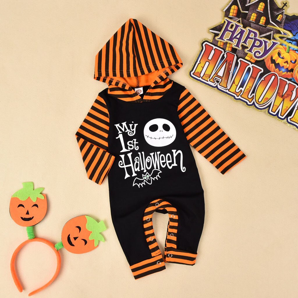 0-18m baby tøj toddler spædbarn baby drenge piger hætteklædt brev romper jumpsuit halloween outfits overalls детские вещи