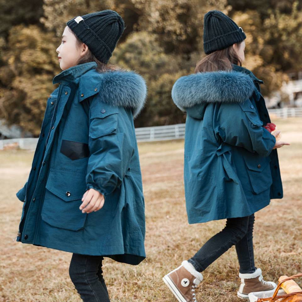 Chaquetas gruesas para niños y niñas, abrigos cálidos con Cuello de piel, Parkas, prendas de vestir exteriores, informal, otoño e invierno,