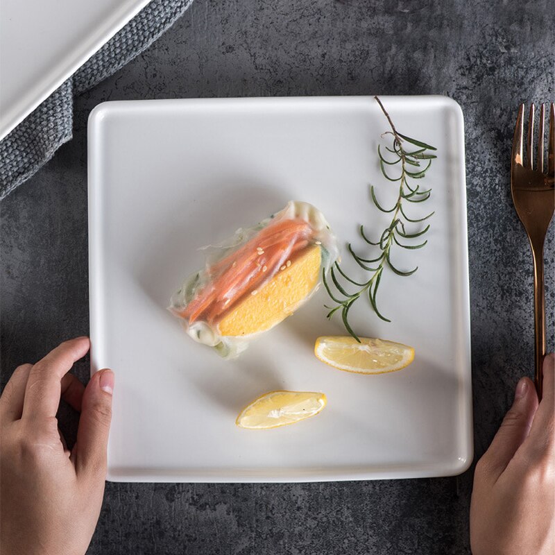 8/10 inch Simple White Square Ceramic Steak Plate Western Food Dessert Salad Flat Dinner Plates Pasta Spaghetti Hotel Tablewares