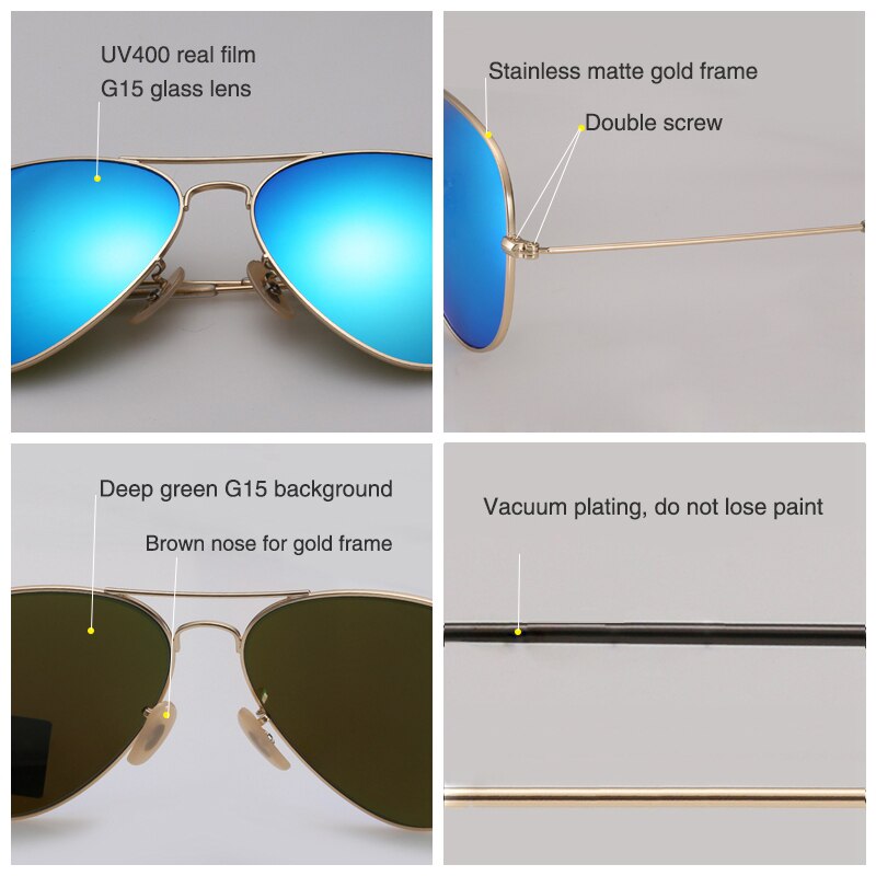 G15 Glass Lens women men Sunglasses uv400 aviation brand classic mirror male oculos vintage banned man sun Glasses