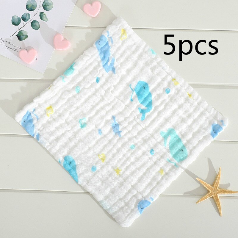 5 Stks/partij Baby Zakdoek Vierkante Fruit Patroon Handdoek 28X28Cm Mousseline Katoen Baby Gezicht Handdoek Veeg Doek Baby stuff Voor Pasgeborenen: Whale