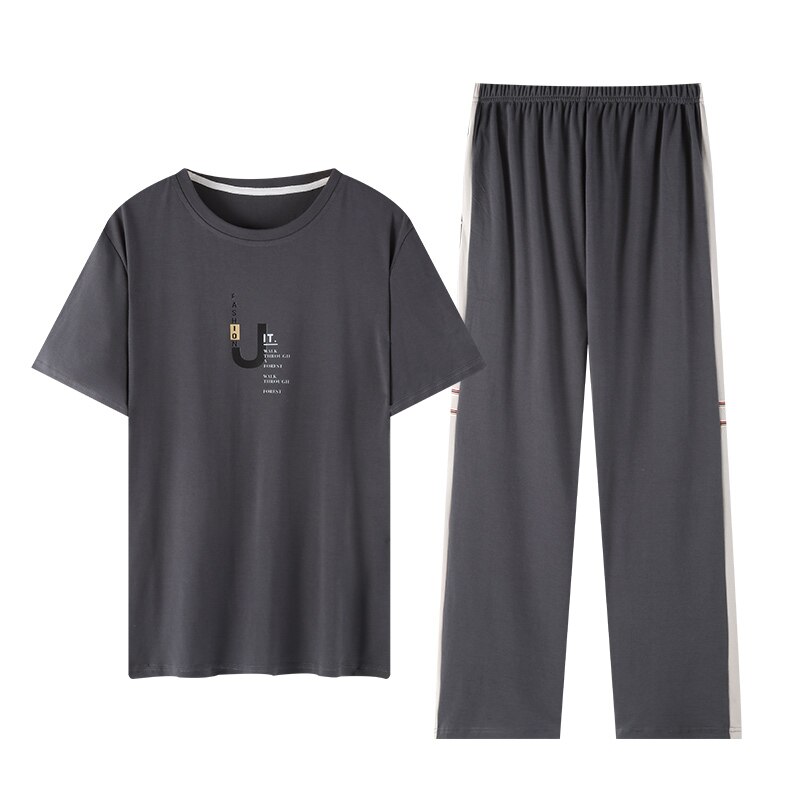 Summer Men&#39;s 100% Cotton Pajamas Letter Sleepwear Pajama Sets Casual Sleep&amp;Lounge Pyjamas Plus Size 4XL Pijama