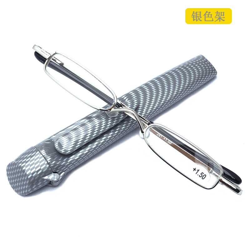 Flip Top Cover Mini Marco de Primavera Gafas de Lectura Lente de Resina Bolígrafo Portátil Gafas de Lectura para Hombres y Mujeres Oculos Gafas: Blanco / + 175