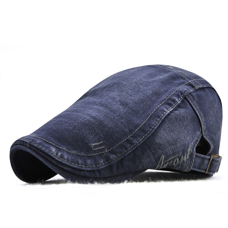 MEDYLA, gorro para hombre, sombreros boinas estilo británico occidental, letras bordadas, boina retro clásica de lavado simple de: Blue
