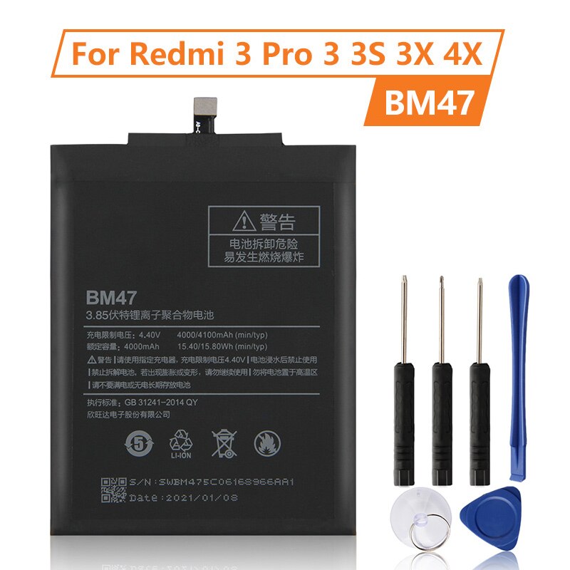 Replacement Battery BN30 BN42 BN40 BM47 For Xiaomi Redmi 4A Redmi 4 Pro Redmi 3 3S 3X 4X Redmi 3 Pro Battery: BM47 RedMi3 3S 3X 4X