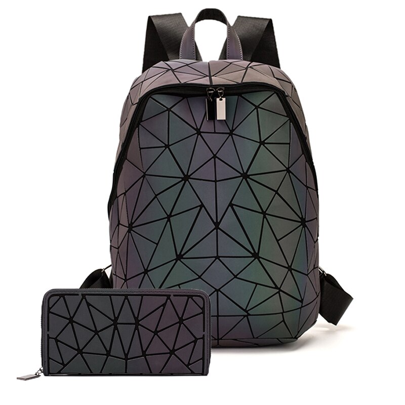 DIOMO lumineux irrégulier Triangle grande capacité école voyage sac à dos pour les femmes sac à dos femme ordinateur portable sac à dos coréen: 2pcs Luminous TypeA