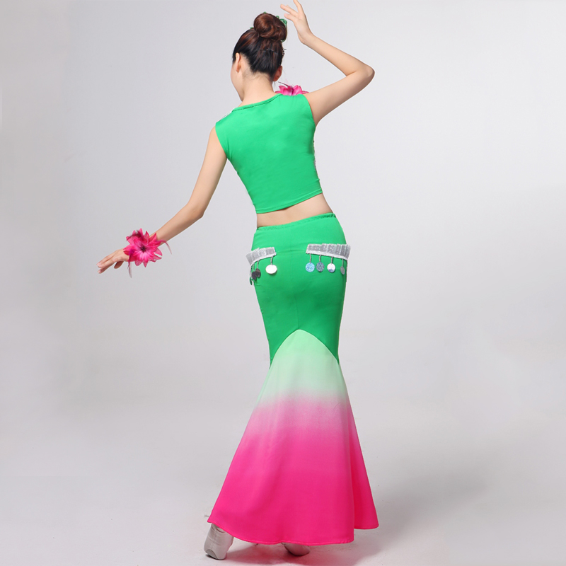 Ropa de baile Dai Pavo Real disfraz chino danza folclórica ropa de baile nacional Ethinc lentejuelas elásticas disfraz de cola de pez