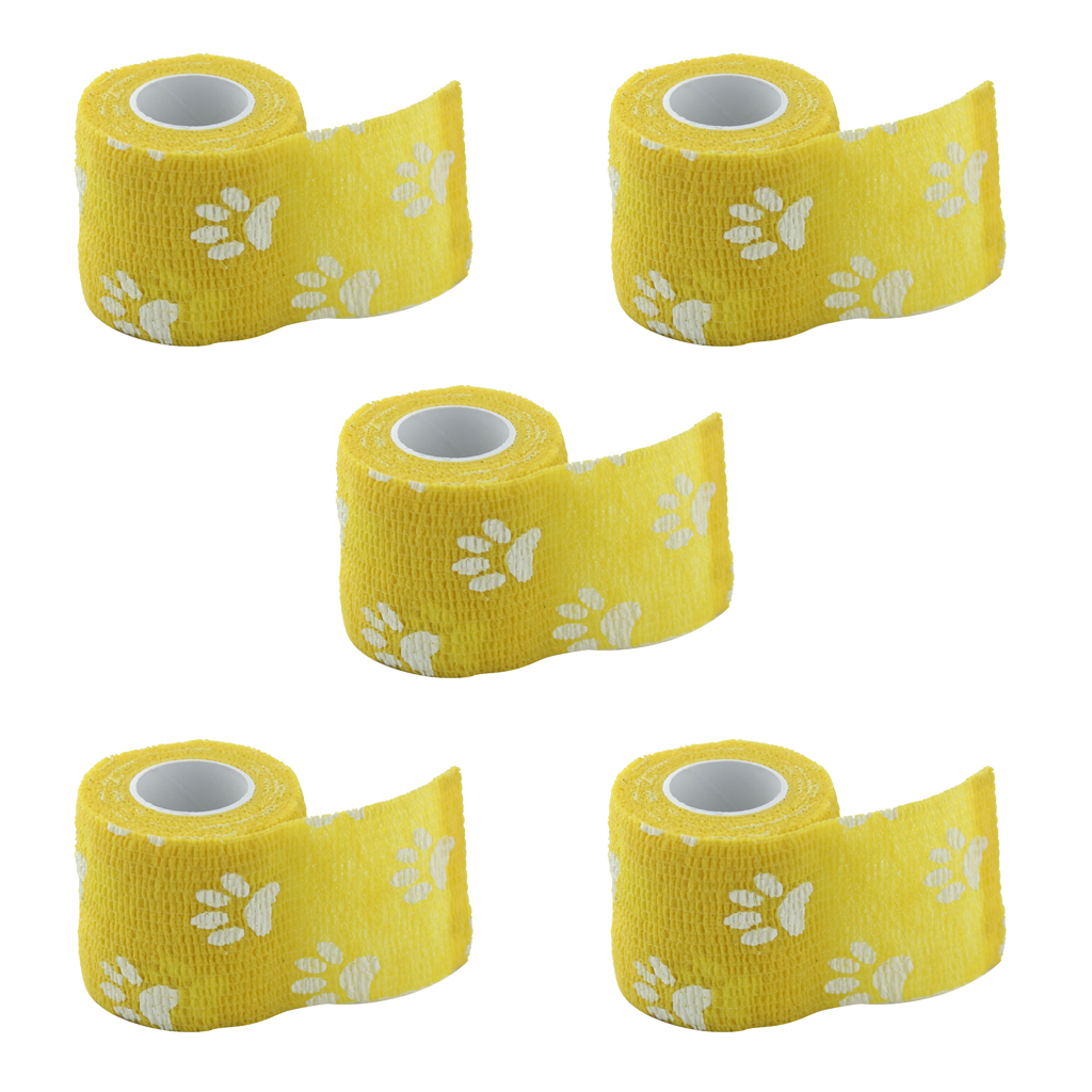5 Rolls Cat Dog Pet Cohesive Bandage Gauze Tape Wrap Claw Print 5cm